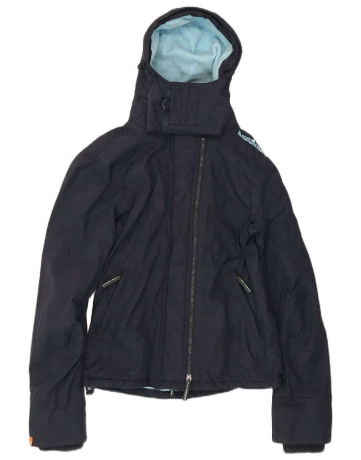 Giacca a vento con cappuccio da donna Superdry UK 14 nylon blu navy medio