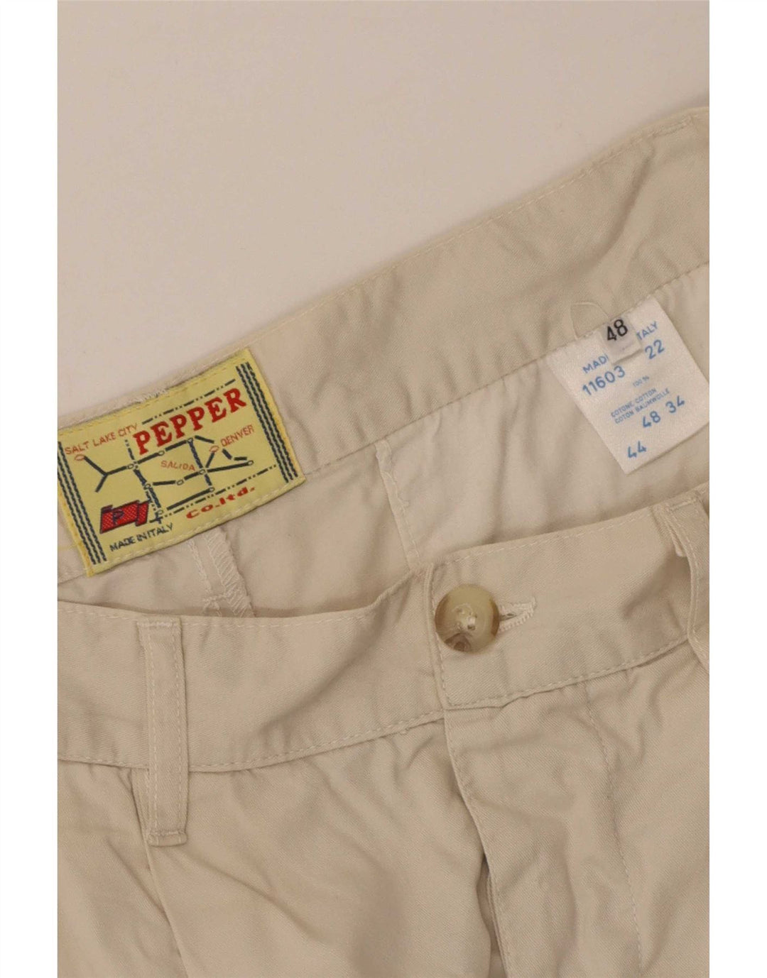 Pantaloncini chino con pegging da uomo vintage IT 48 medi W30 in cotone beige