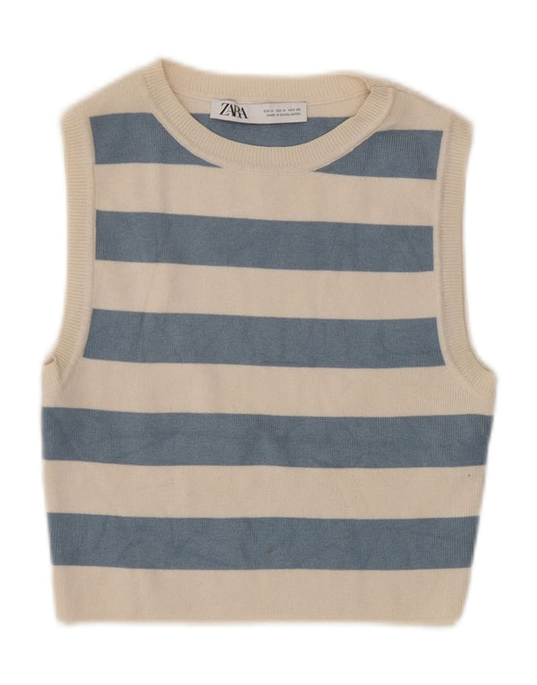 Top corto da donna Zara UK 12 Viscosa a righe beige medio