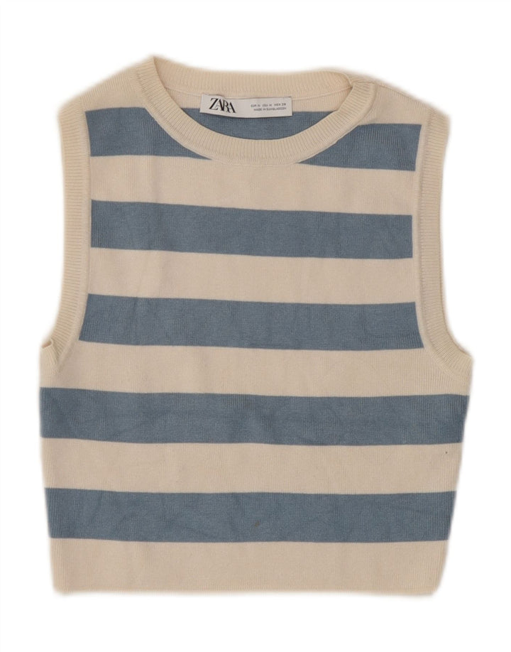 Top corto da donna Zara UK 12 Viscosa a righe beige medio