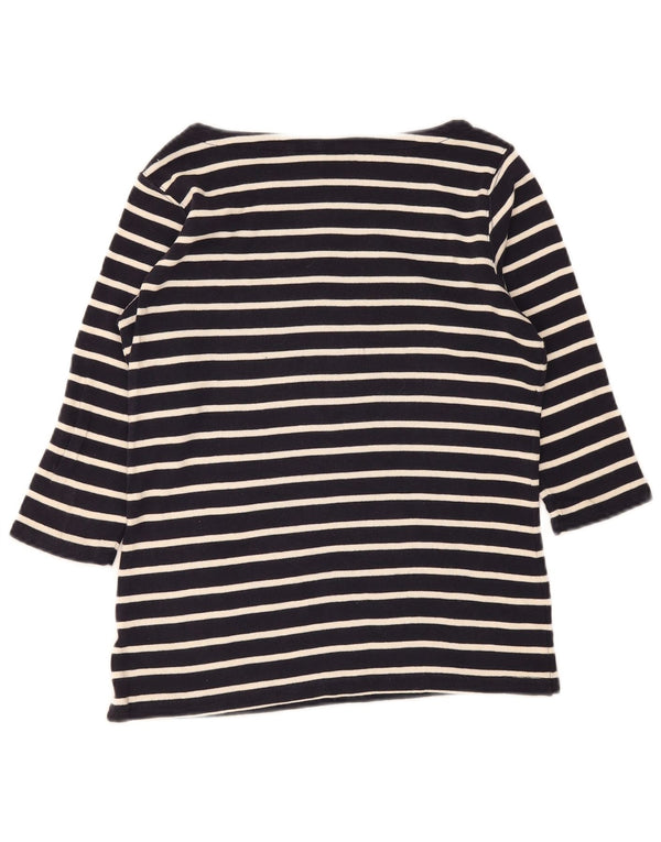 Top da donna L.L.Bean manica 3/4 UK 14 medio blu navy a righe