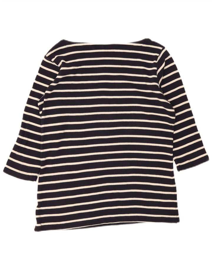 Top da donna L.L.Bean manica 3/4 UK 14 medio blu navy a righe