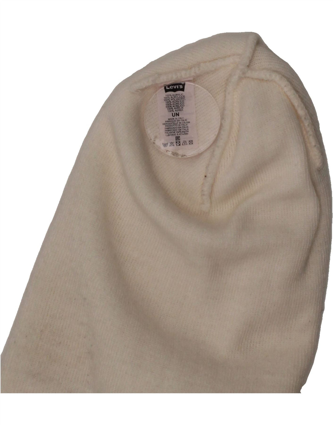 LEVI'S Mens Graphic Beanie Hat One Size White Acrylic Classic Vintage Levi's and Second-Hand Levi's from Messina Hembry 