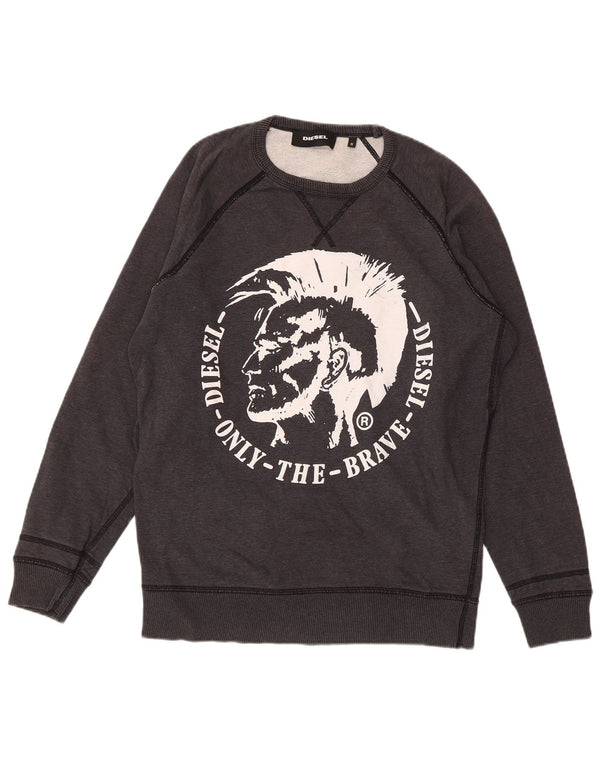 DIESEL Felpa con grafica da uomo Maglione piccolo in cotone grigio