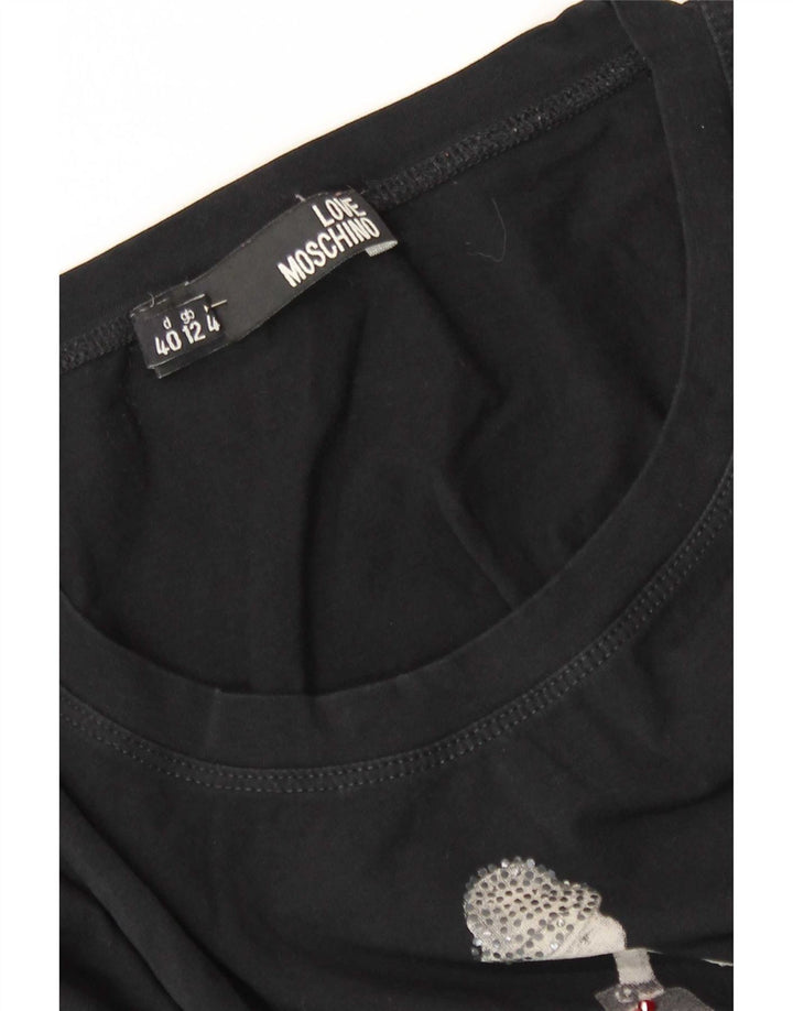 Top grafico da donna Moschino manica lunga UK 12 medio nero