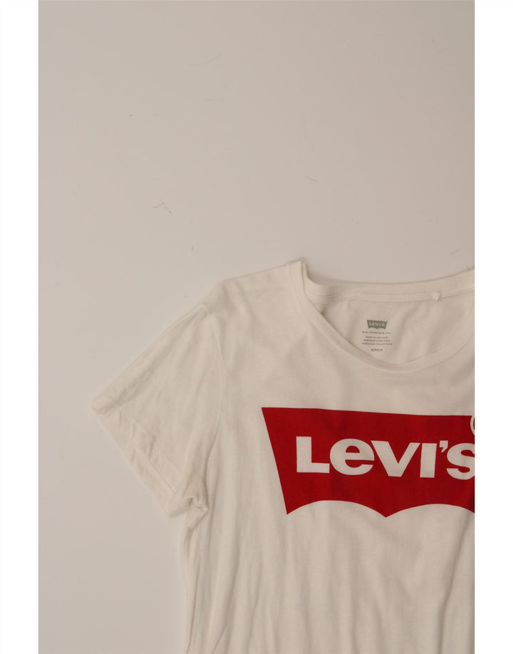 LEVI'S Womens Graphic T-Shirt Top UK 10 Small White Vintage Levi's and Second-Hand Levi's from Messina Hembry 