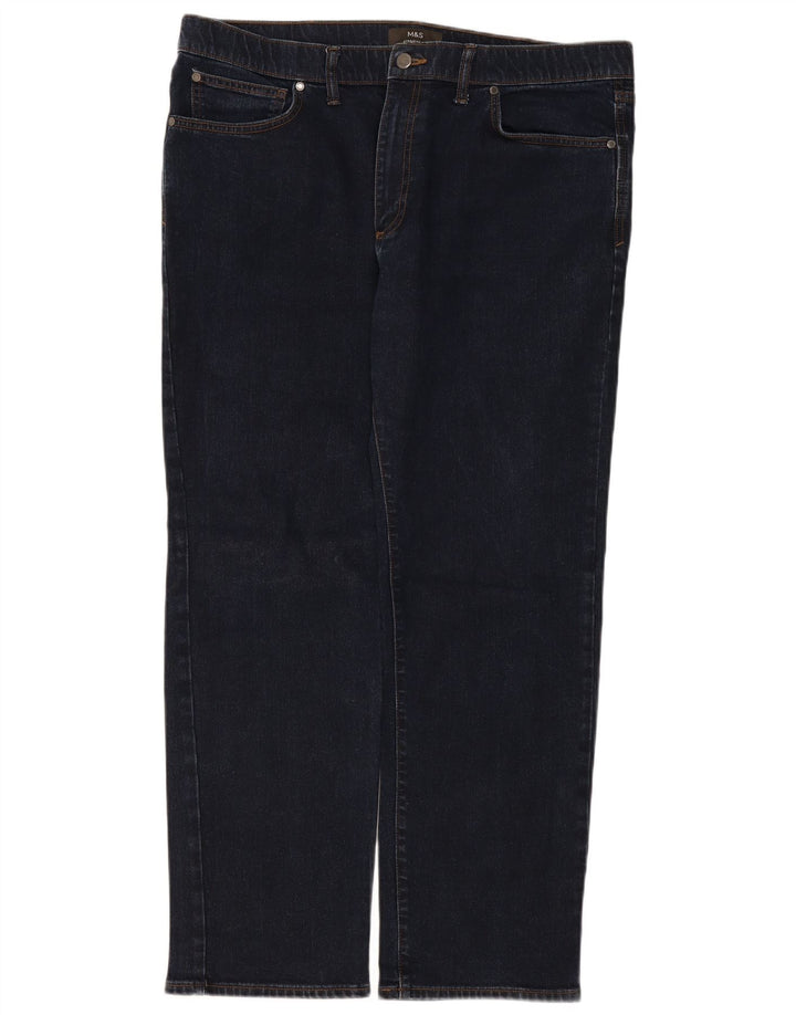 Jeans dritti regolari da uomo Marks & Spencer W40 L31 cotone blu navy