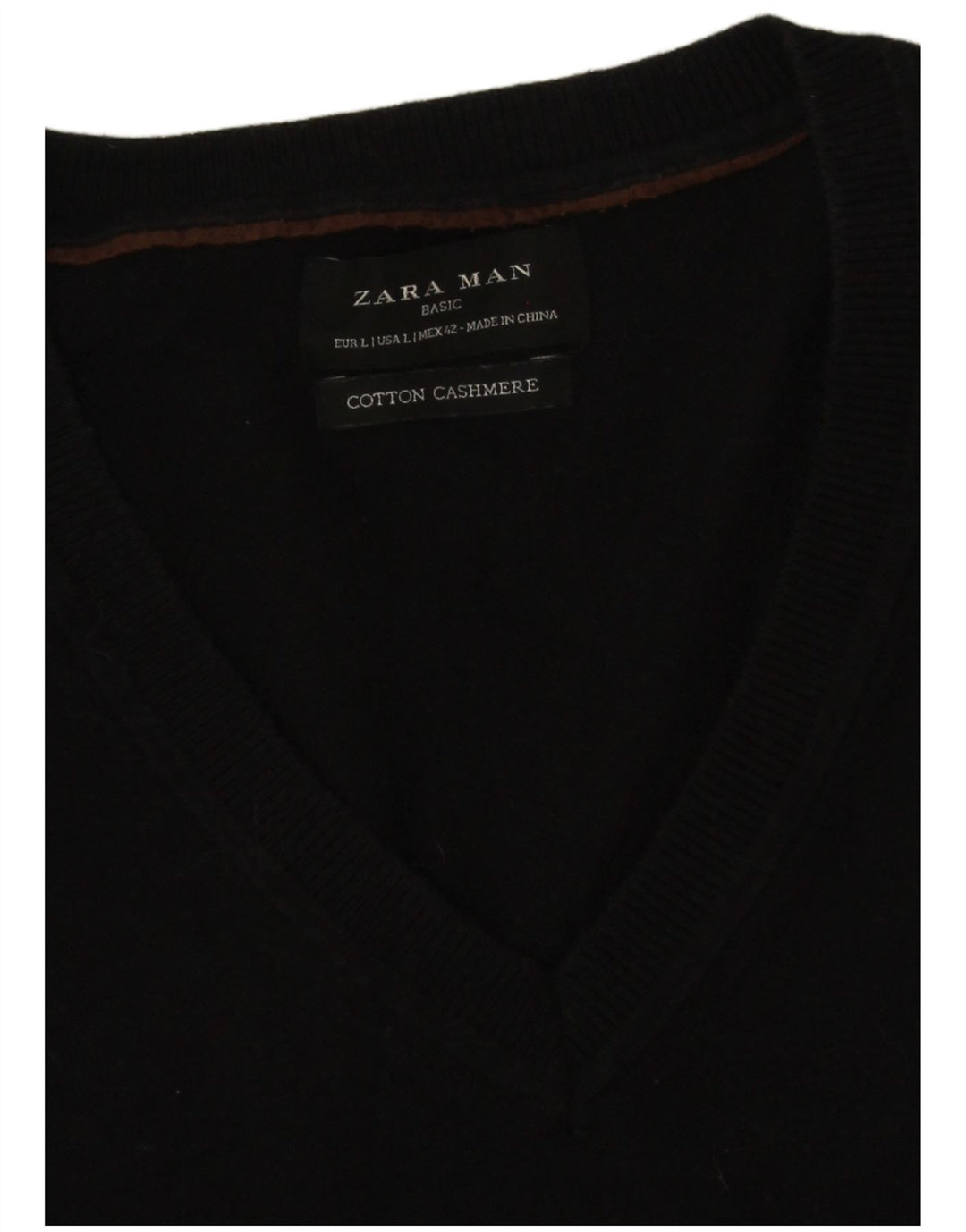 Maglione Zara da uomo con scollo a V grande in cotone nero