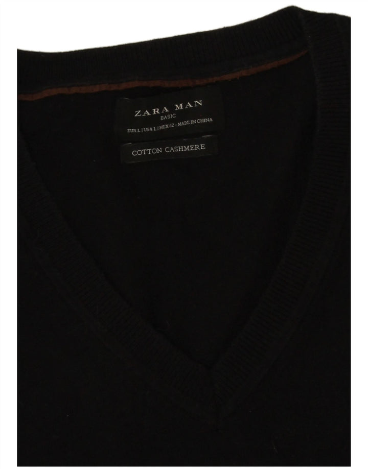 Maglione Zara da uomo con scollo a V grande in cotone nero