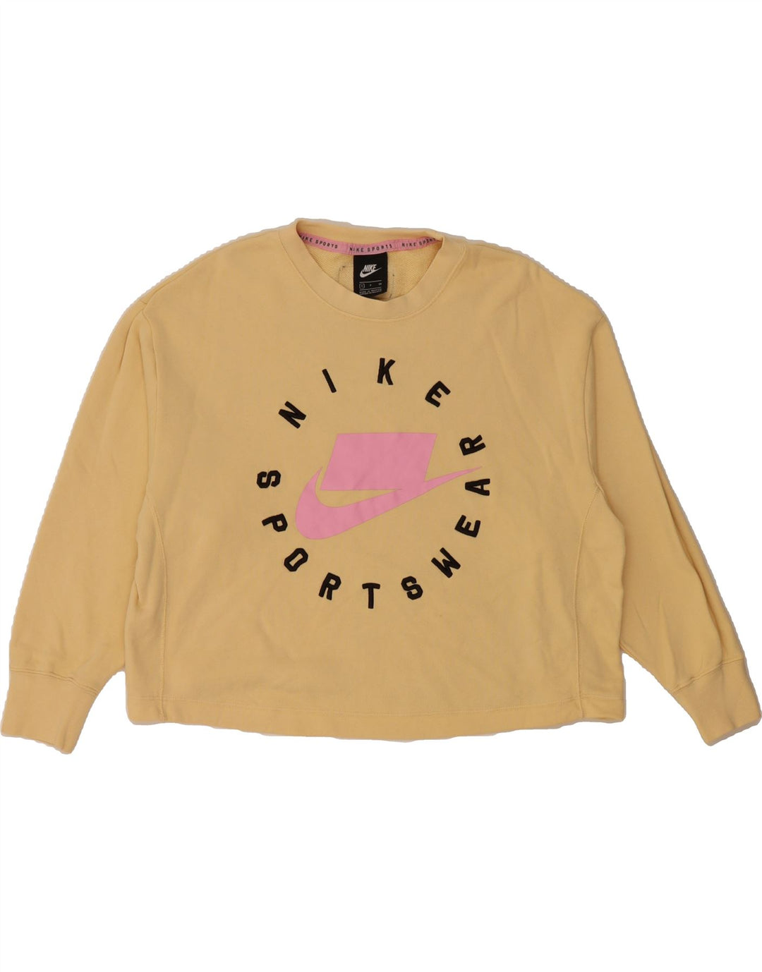 NIKE Womens Oversized Graphic Sweatshirt Jumper UK 10 Small Beige Cotton Vintage Nike and Second-Hand Nike from Messina Hembry 
