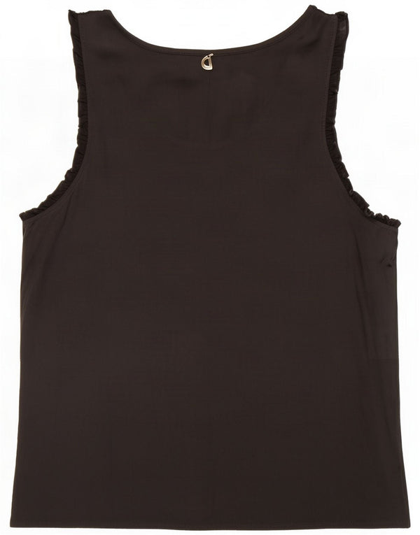 Vintage Womens Sleeveless Blouse Top UK 12 Medium Black Viscose