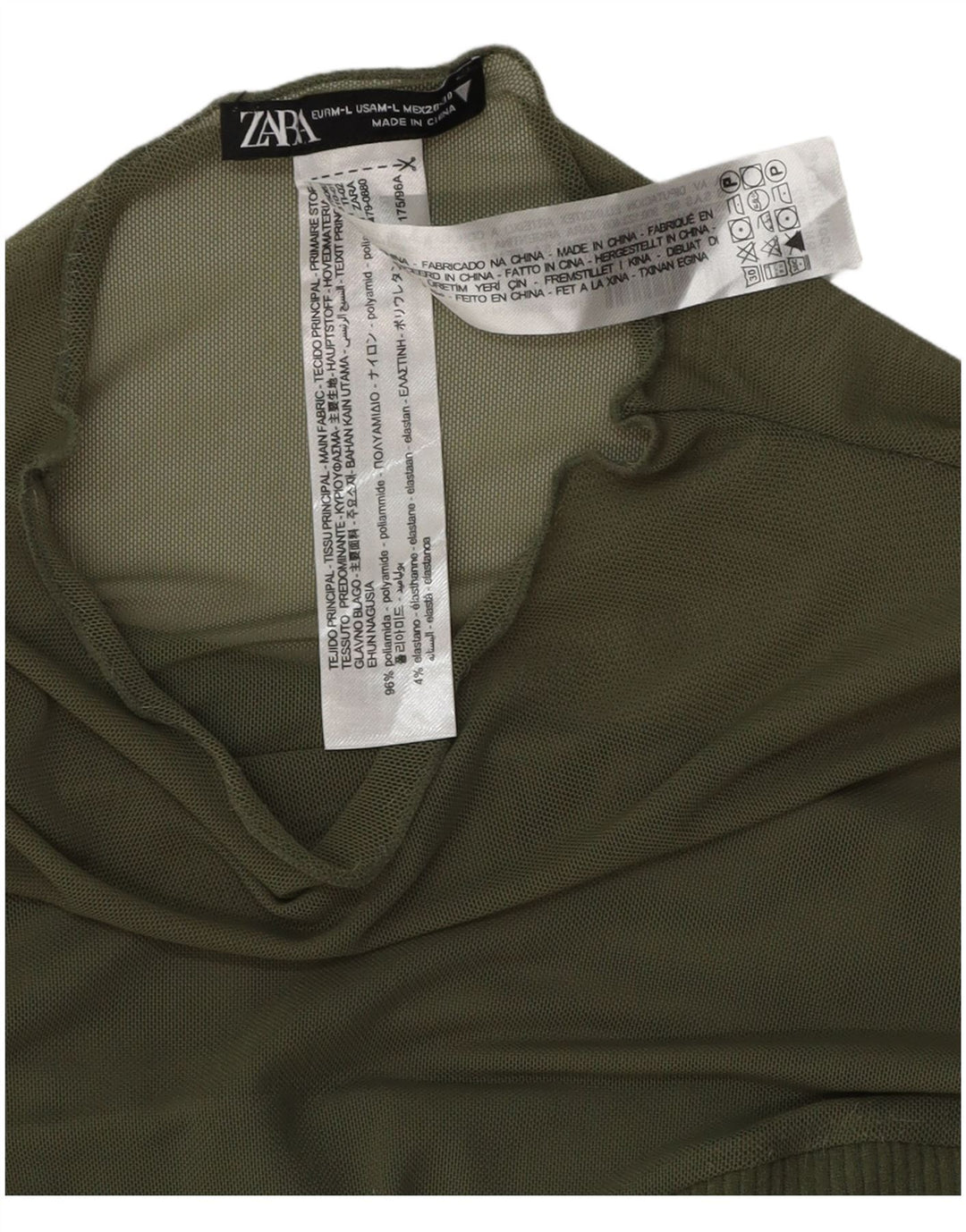 Body a maniche lunghe da donna ZARA UK 14 Verde medio Poliestere