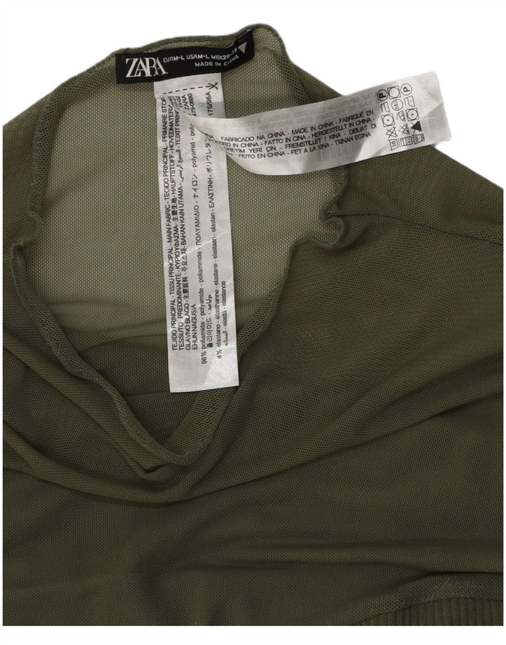 Body a maniche lunghe da donna ZARA UK 14 Verde medio Poliestere