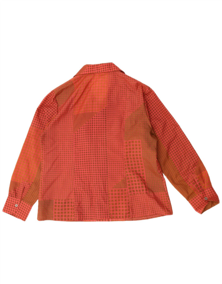 Camicetta camicia vintage da donna UK 16 Grande poliestere geometrico rosso