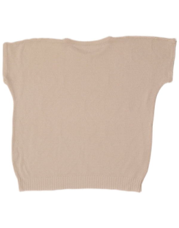 Maglione maglione girocollo da donna vintage UK 14 bianco medio geometrico
