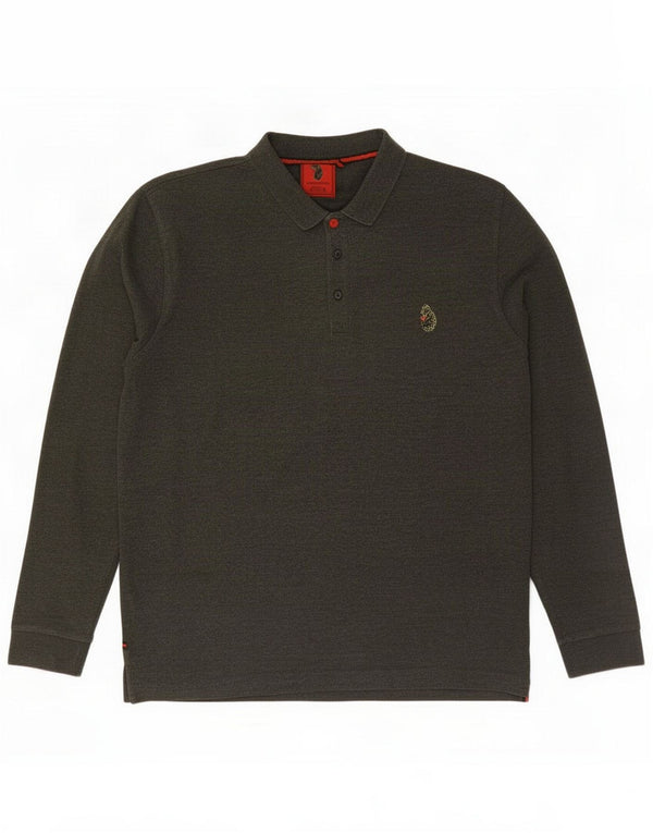Polo a maniche lunghe da uomo del Regno Unito di Luke, grande in cotone kaki
