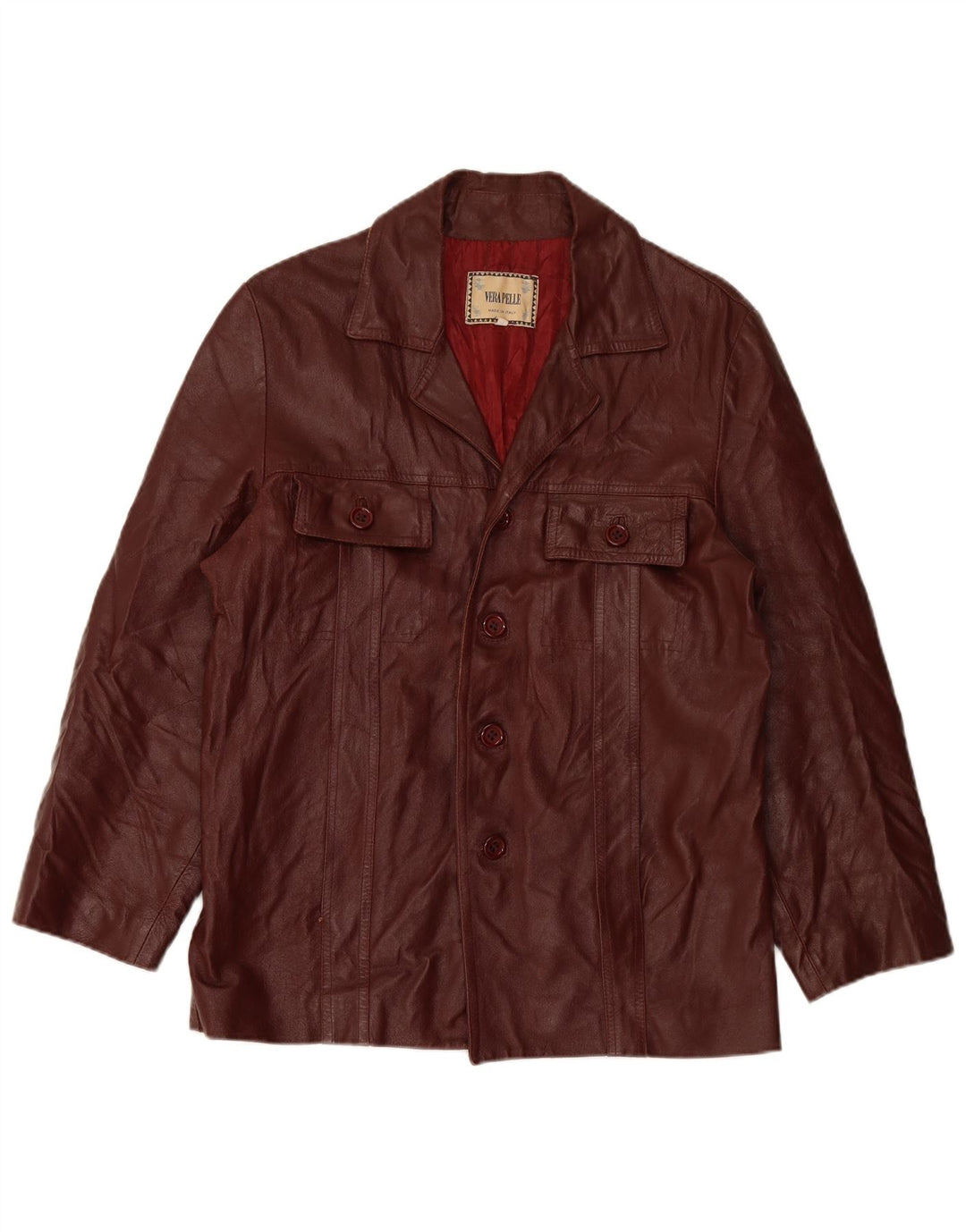Giacca blazer in pelle da uomo a 4 bottoni VINTAGE IT 50 grande in pelle bordeaux