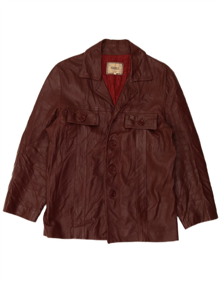 Giacca blazer in pelle da uomo a 4 bottoni VINTAGE IT 50 grande in pelle bordeaux