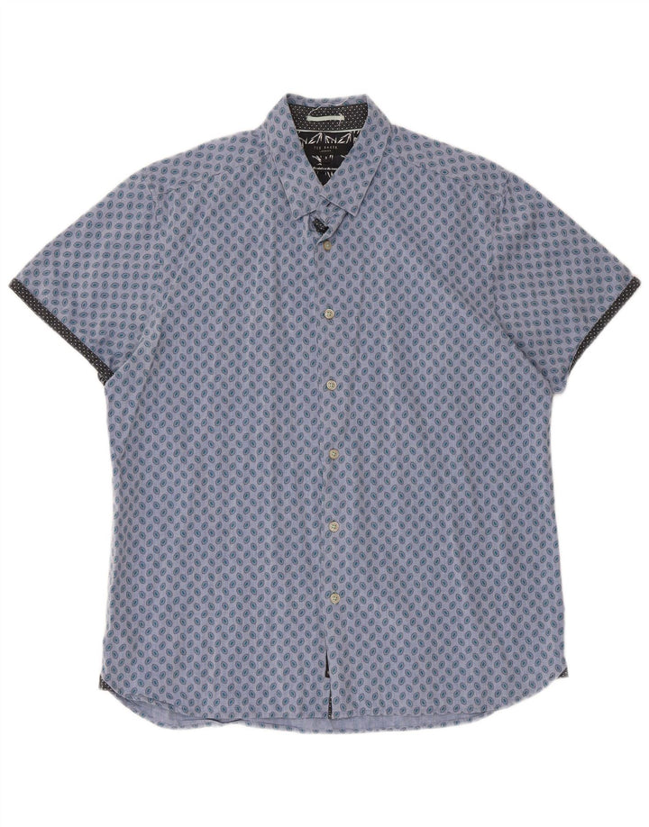 Ted Baker Camicia a maniche corte da uomo Taglia 5 XL Cotone maculato blu