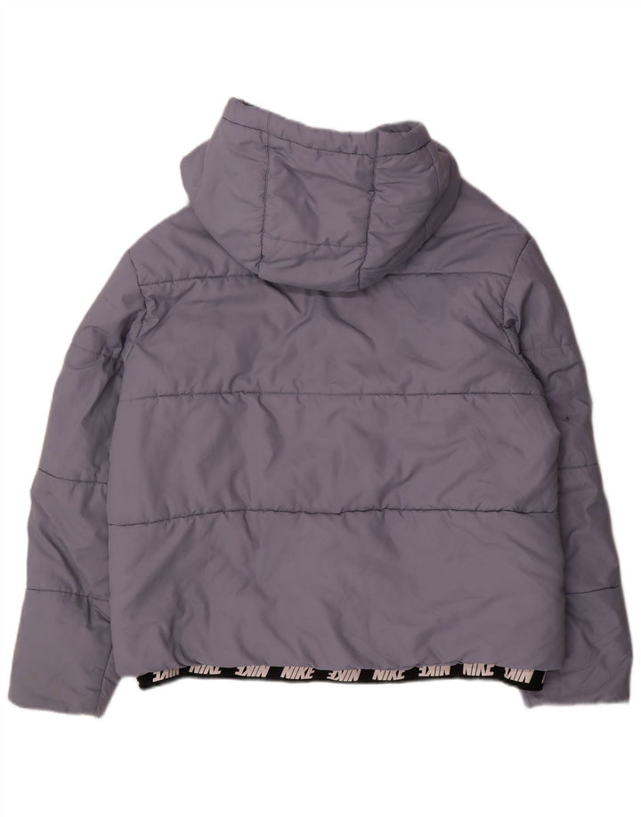 Giacca imbottita con cappuccio con grafica NIKE da donna UK 18 XL poliestere blu