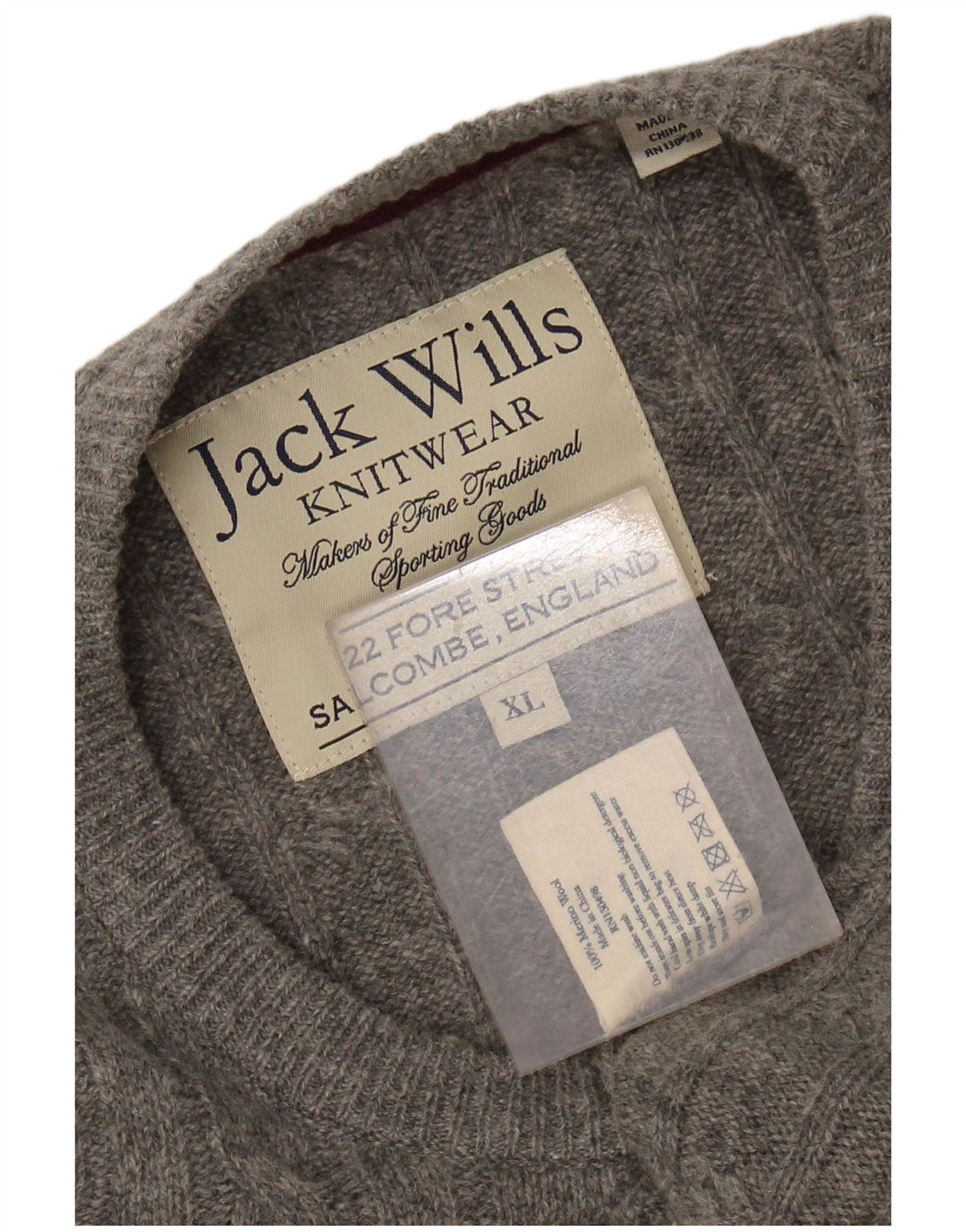JACK WILLS Maglione girocollo da uomo XL in lana merino grigia