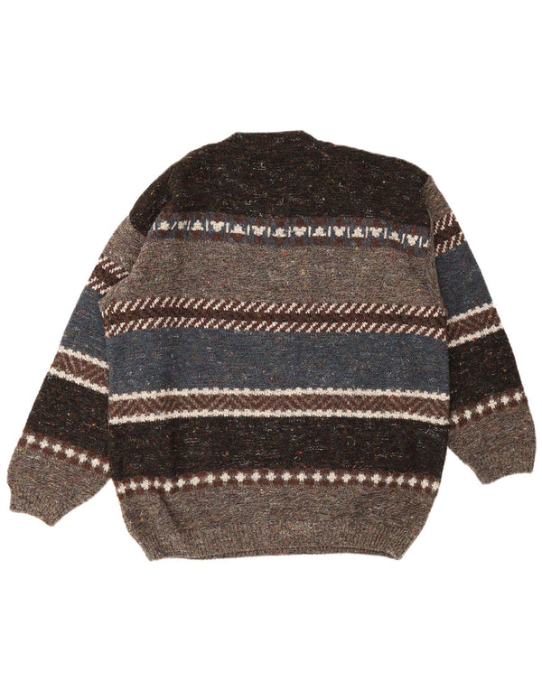 Maglione girocollo da uomo vintage 2XL in acrilico a righe multicolore