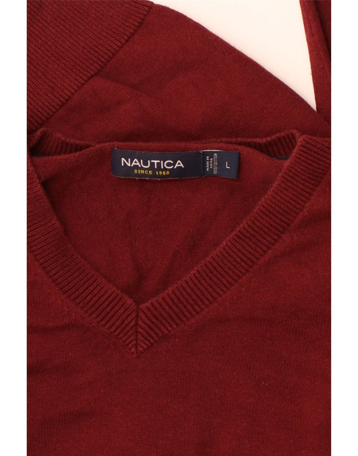 NAUTICA Maglione da uomo con scollo a V grande in cotone marrone