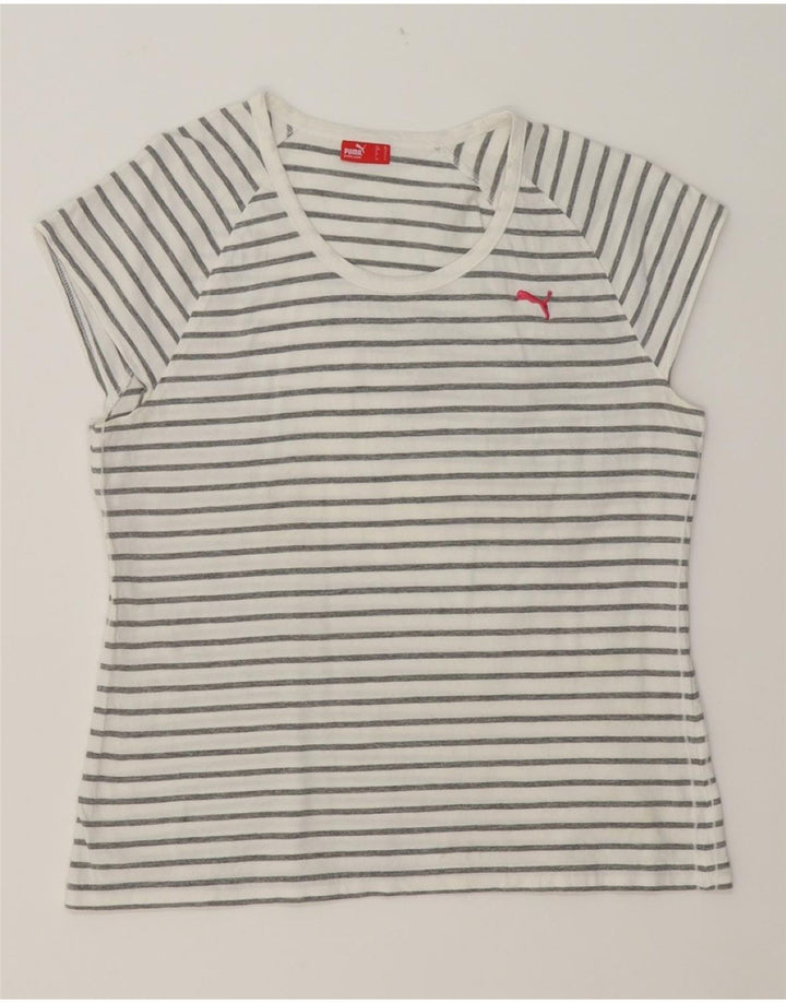PUMA Womens T-Shirt Top UK 16 Large White Striped Vintage Puma and Second-Hand Puma from Messina Hembry 