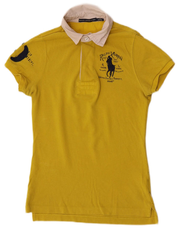 Polo da rugby grafica da donna Ralph Lauren UK 6 XS color block giallo