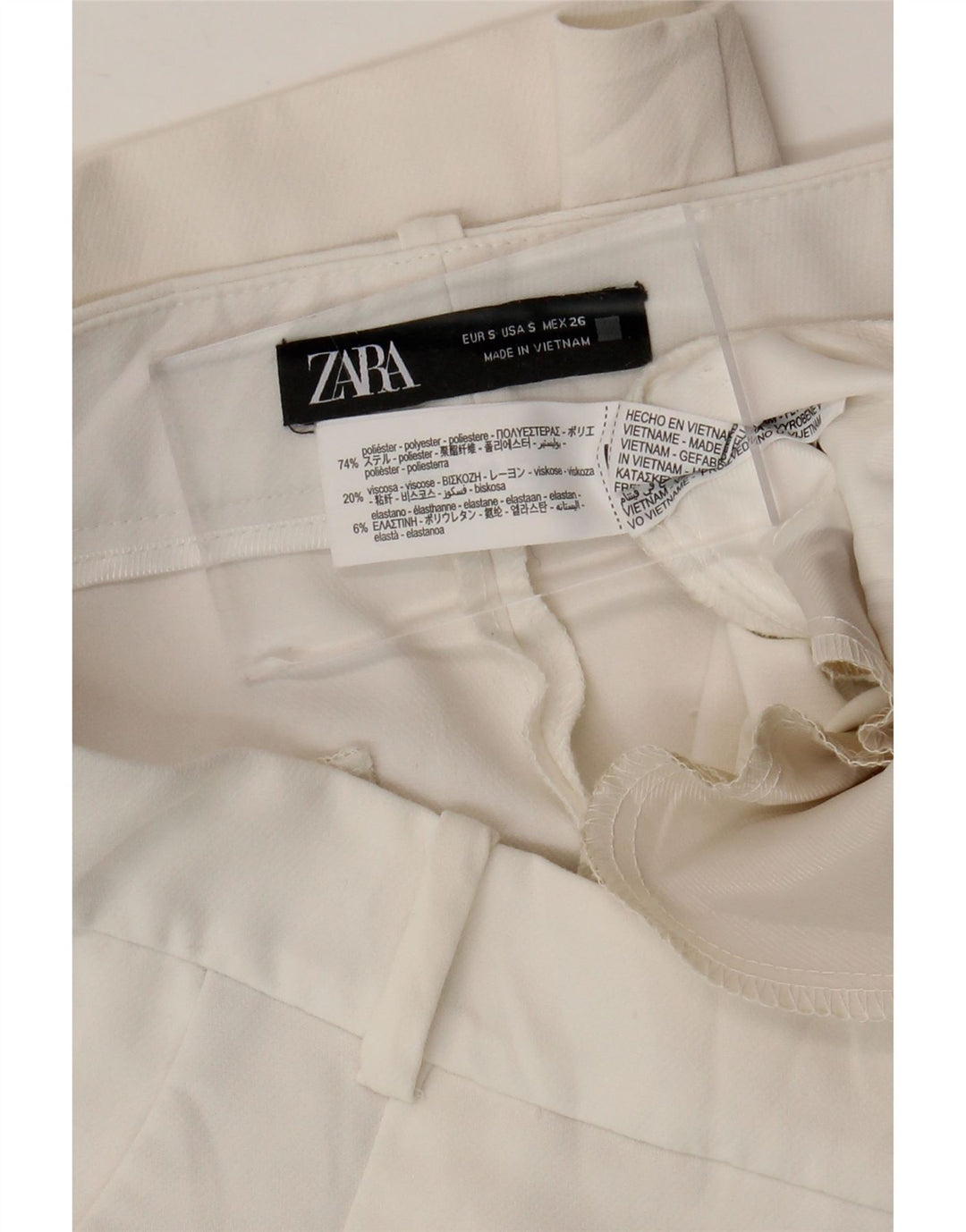 Pantaloni casual con pegging affusolati ZARA da donna piccoli W26 L25 poliestere bianco