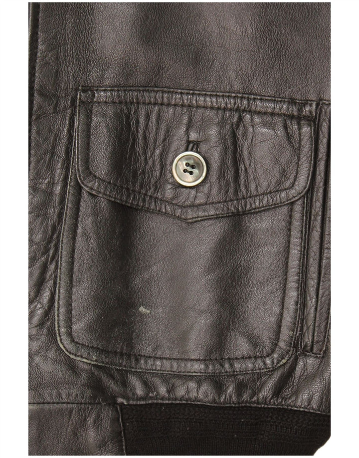 Gilet in pelle da uomo vintage UK 36 piccolo in pelle nera