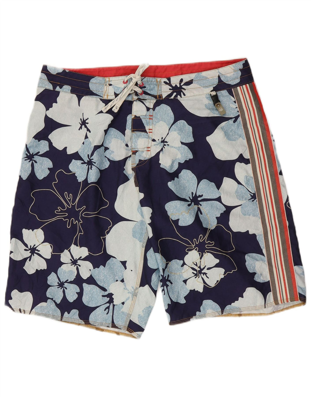 Pantaloncini da bagno da uomo Benetton grandi in poliestere floreale blu navy