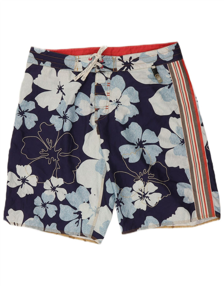 Pantaloncini da bagno da uomo Benetton grandi in poliestere floreale blu navy