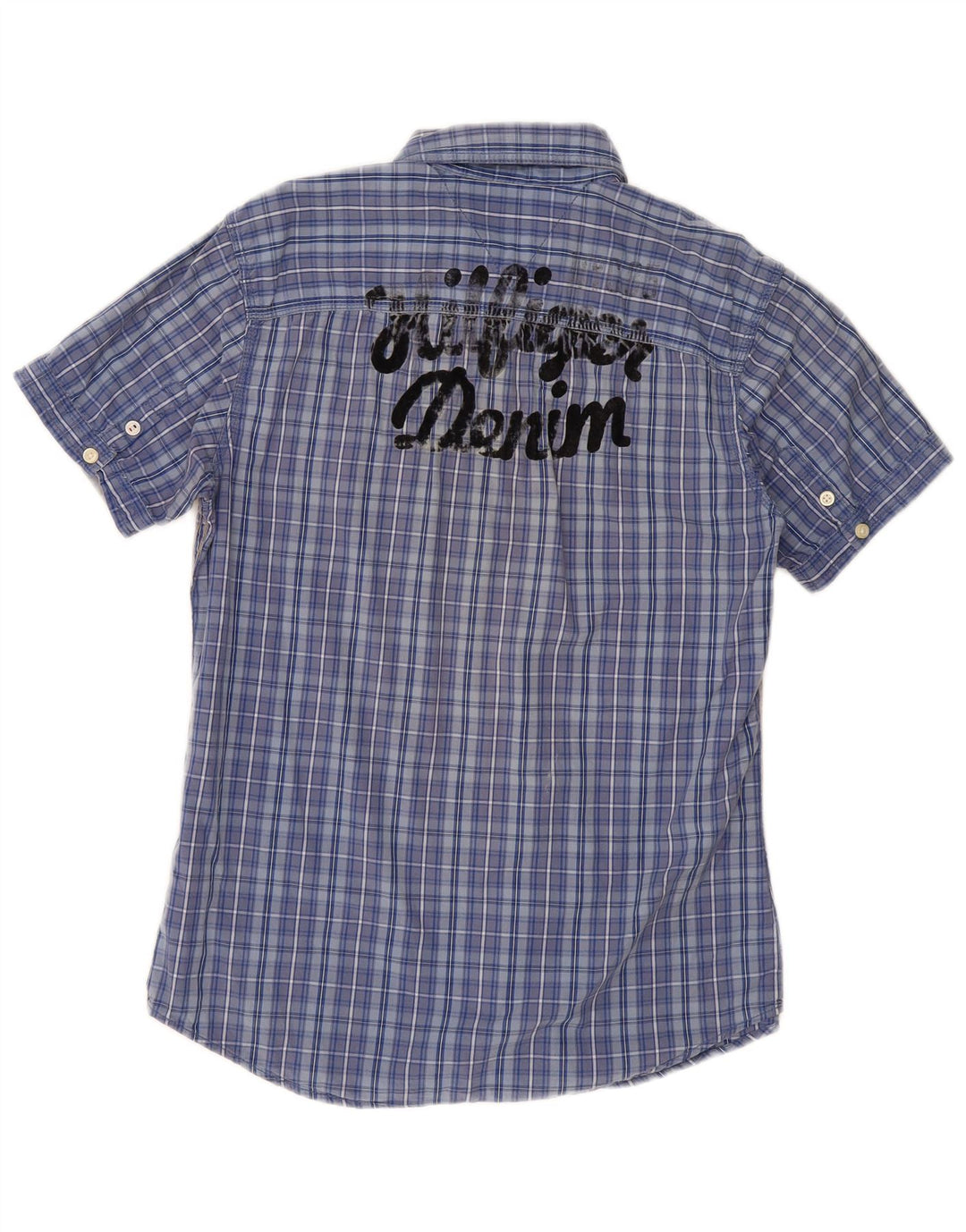 Camicia a maniche corte grafica da uomo Tommy Hilfiger in cotone a quadri blu medio