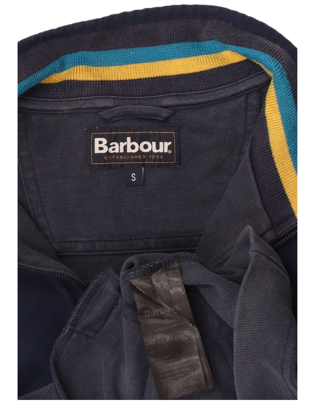 Barbour Mens Zip Neck Felpa Jumper Small Blu Navy Colourblock Cotton
