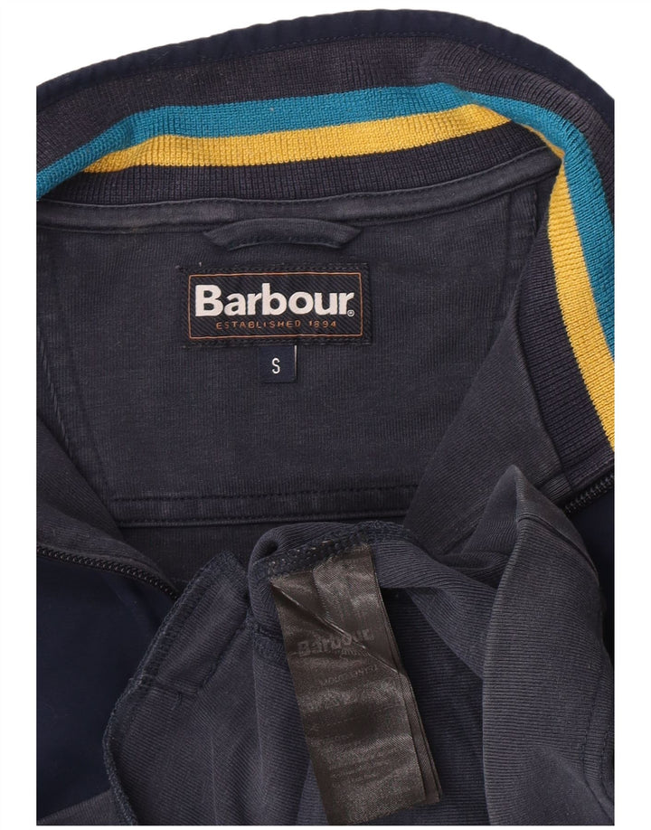 Barbour Mens Zip Neck Felpa Jumper Small Blu Navy Colourblock Cotton