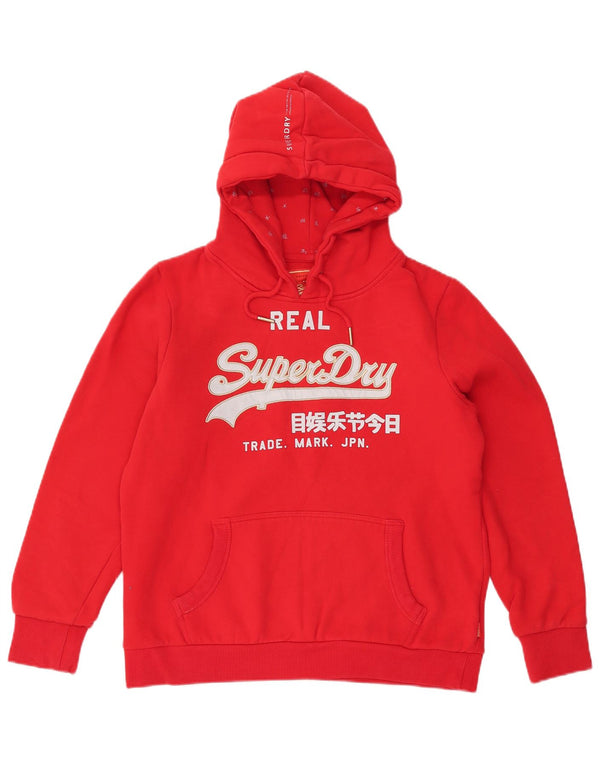 Felpa con cappuccio grafica da donna SUPERDRY UK 16 grande cotone rosso