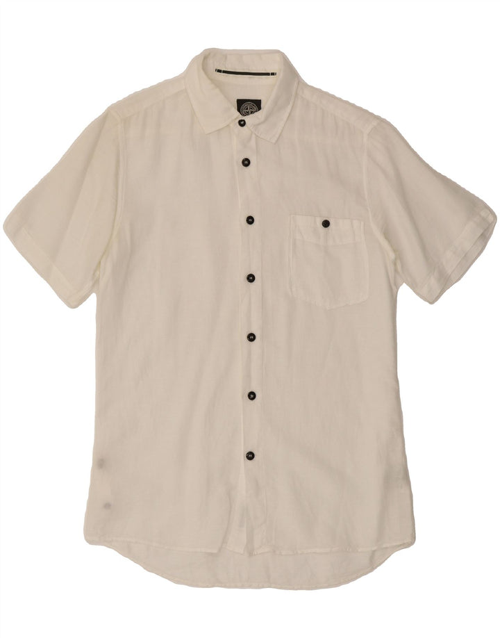 STONE ISLAND Mens Short Sleeve Shirt Small White Cotton Vintage Stone Island and Second-Hand Stone Island from Messina Hembry 