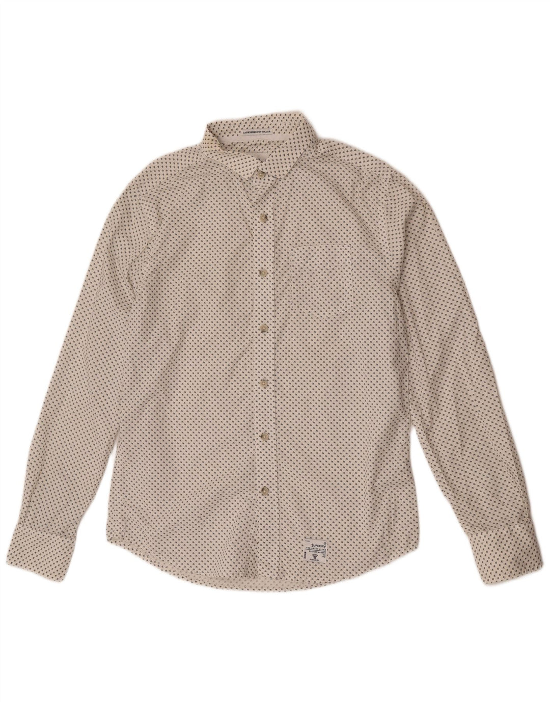 Camicia da uomo con colletto tagliato lavato Superdry XL cotone maculato bianco