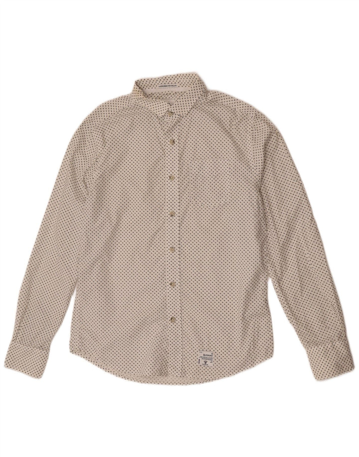 Camicia da uomo con colletto tagliato lavato Superdry XL cotone maculato bianco
