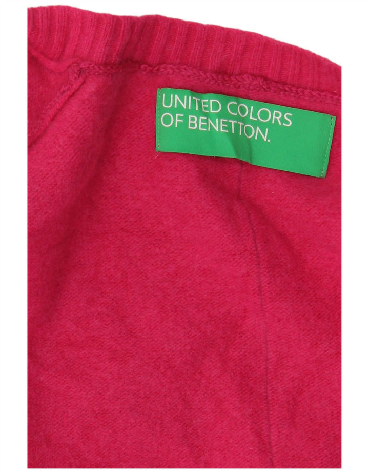 Maglione da donna con scollo a V Benetton UK 16 Large Rosa