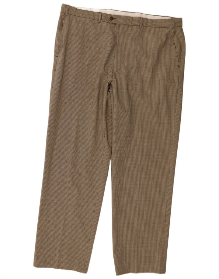 Pantaloni da abito dritti da uomo Marks & Spencer W40 L31 pied de poule beige