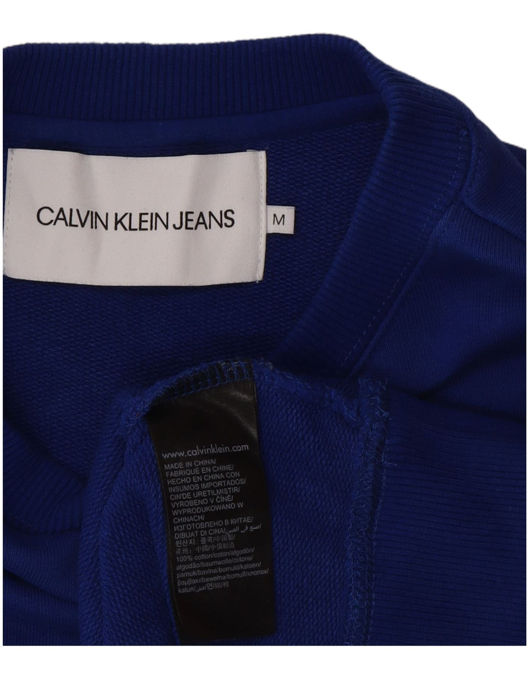 CALVIN KLEIN JEANS Mens Graphic Sweatshirt Jumper Medium Blue Colourblock
