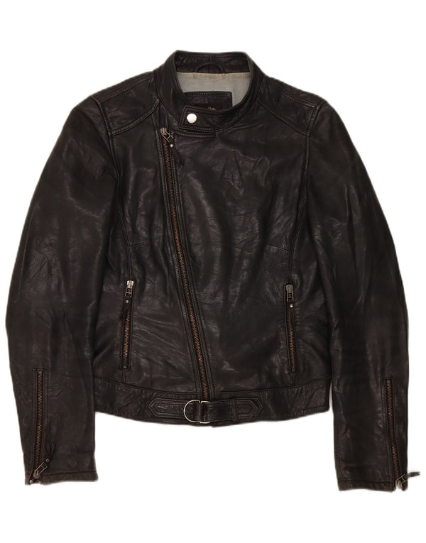 Giacca in pelle da motociclista da donna Massimo Dutti UK 10 piccola nera