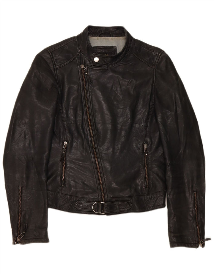 Giacca in pelle da motociclista da donna Massimo Dutti UK 10 piccola nera
