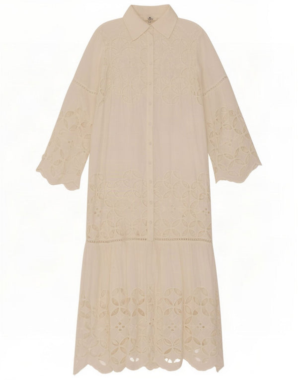 MOCHY Abito lungo a maniche lunghe da donna UK 14 Cotone bianco medio