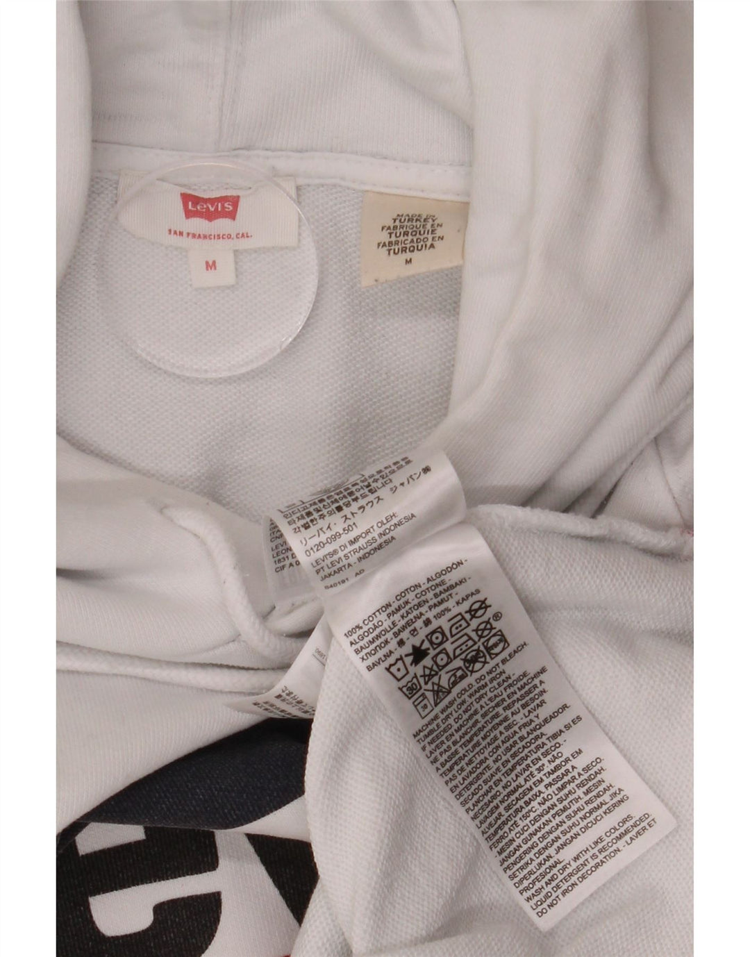 LEVI'S Womens Graphic Oversized Hoodie Jumper UK 14 Medium White Cotton Vintage Levi's and Second-Hand Levi's from Messina Hembry 