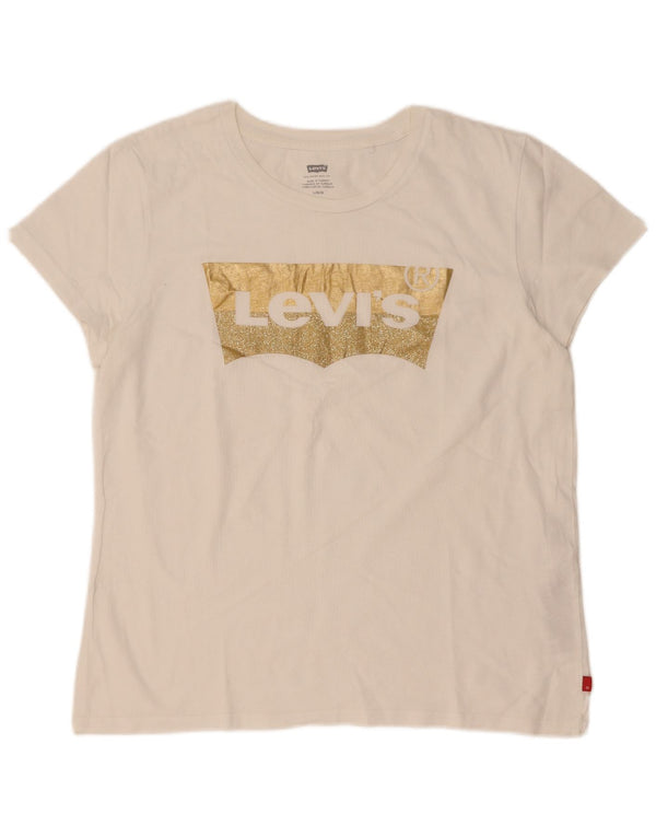 T-shirt grafica da donna Levi's Top UK 16 grande cotone bianco