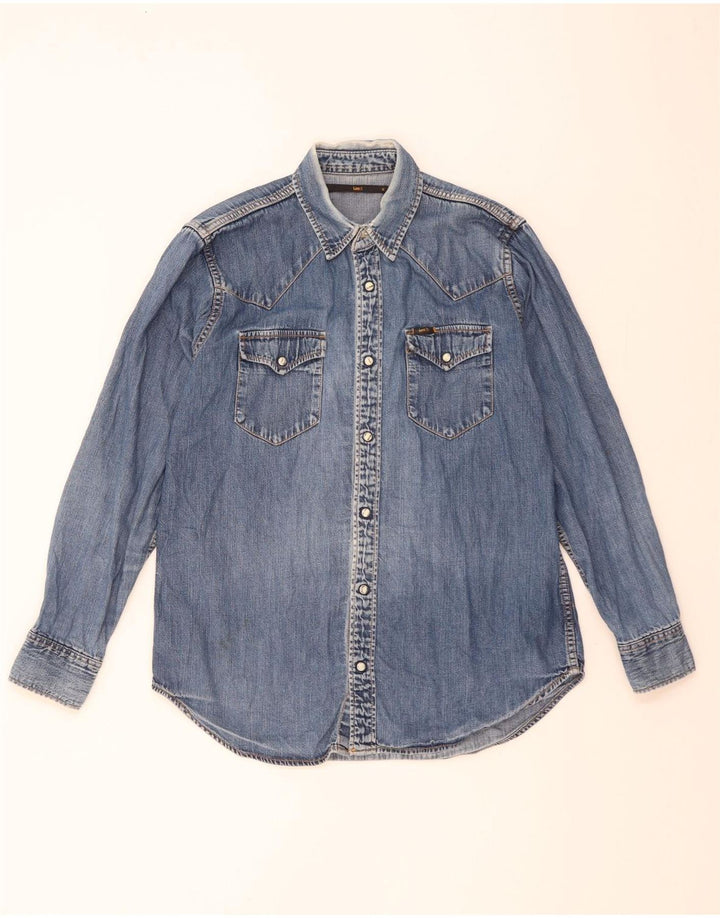 Camicia di jeans da uomo Lee in cotone blu medio
