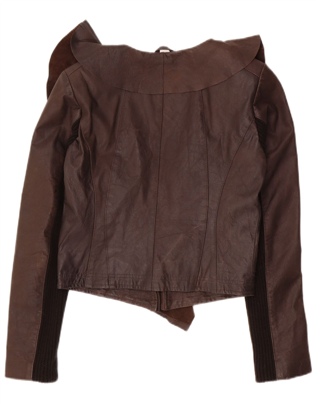 Giacca in pelle Open Crop da donna Oasis UK 10 piccola pelle marrone
